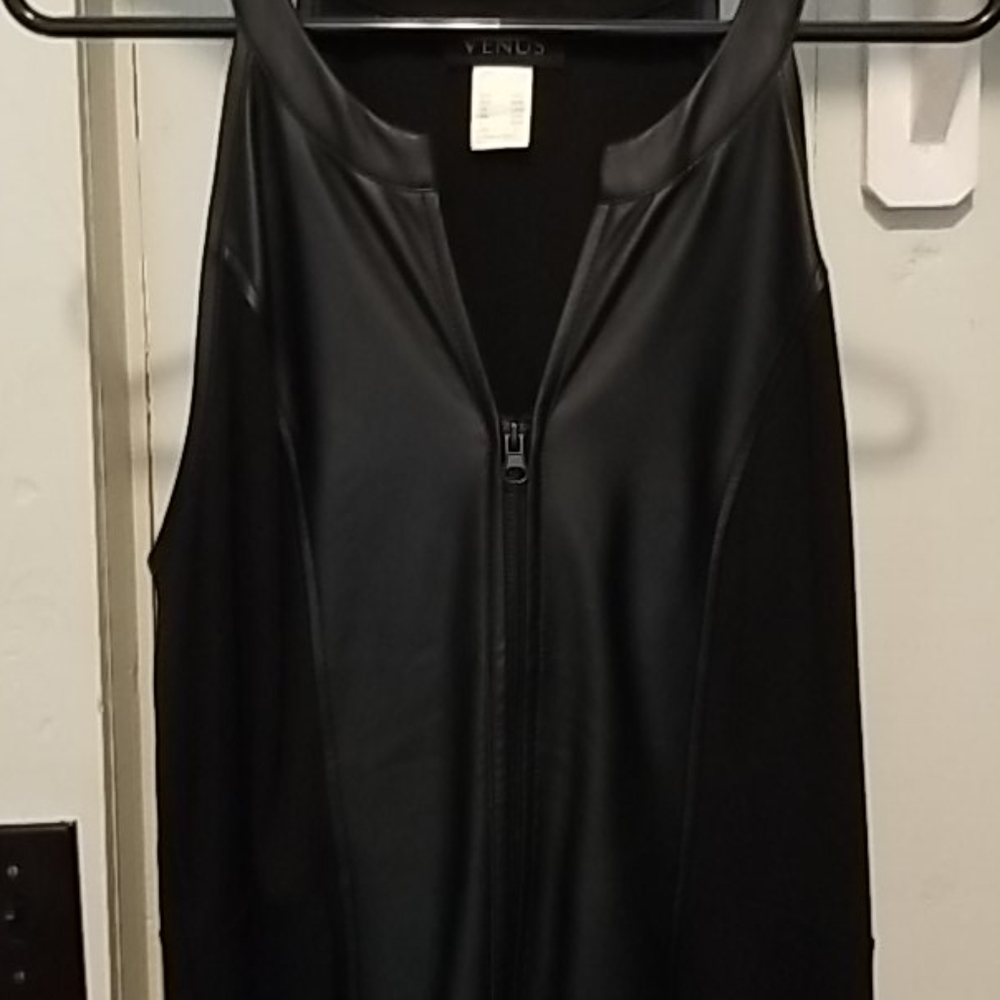 Venus faux leather and cotton halter zip up top